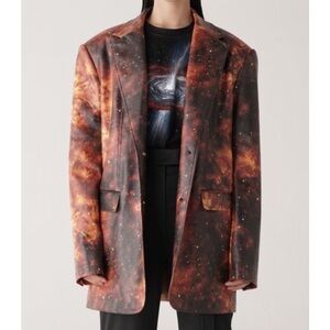 Annakiki Galaxy Printed Faux Leather Oversized Boxy Blazer Jacket
